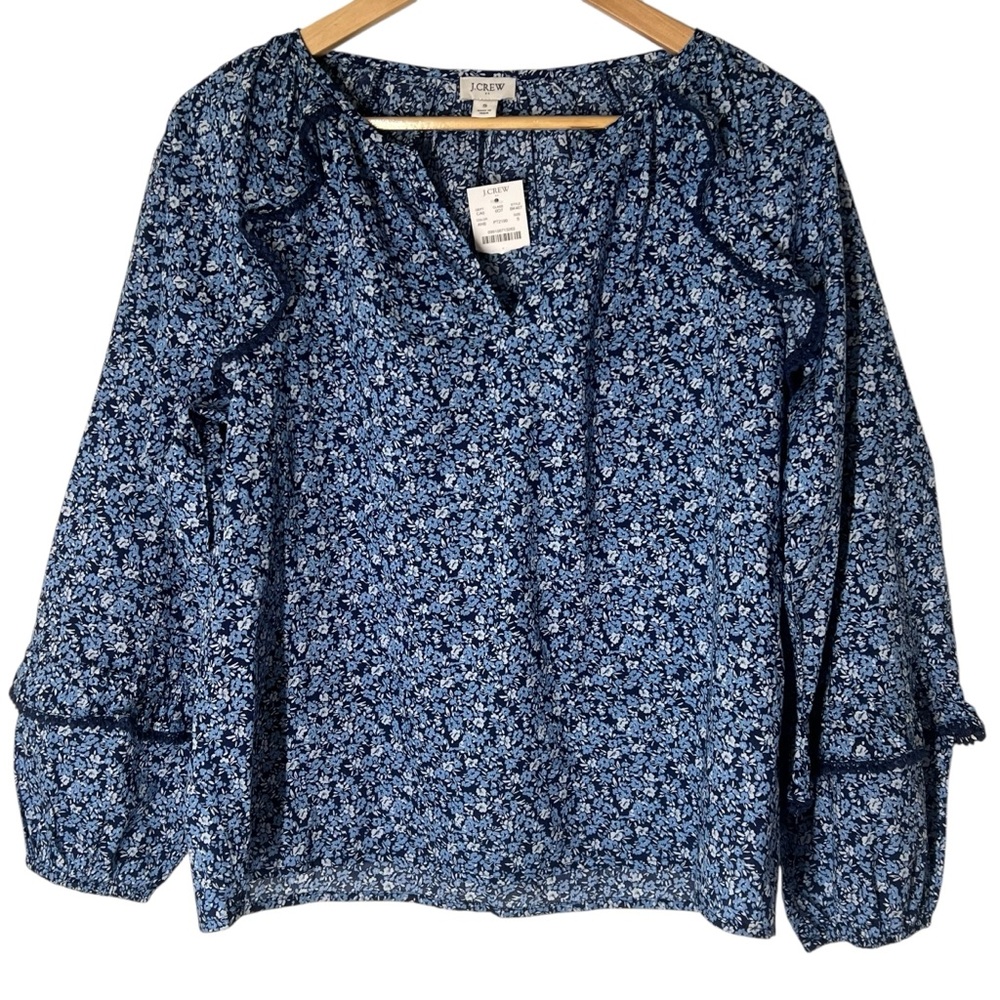 J.Crew Ditsy Floral Ruffle V-Neck Long Sleeve Blouse Top Women's Small
